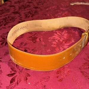 Vintage Donna Karan Italian Leather Wide Belt, Size S Brown